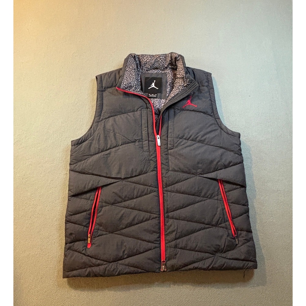 Nike Jordan Down Puffer Vest Mens M Elephant Print Black Infrared Jumpman